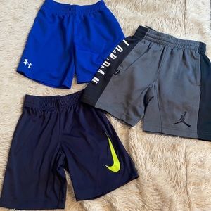 Bundle of boys size 5 athletic shorts. Nike, Under Armour and Air Jordan